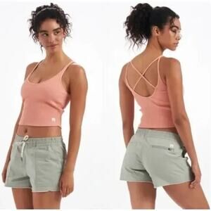 Vuori Ribbed Crop Tank Light Cinnamon Crisscross Back XS